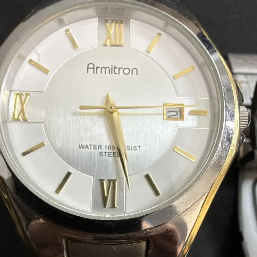 2 ARMITRON MENS WRISTWATCHES ONE ROUND ONE SQUARE NEW BATTERIES RUN EXCELLENT